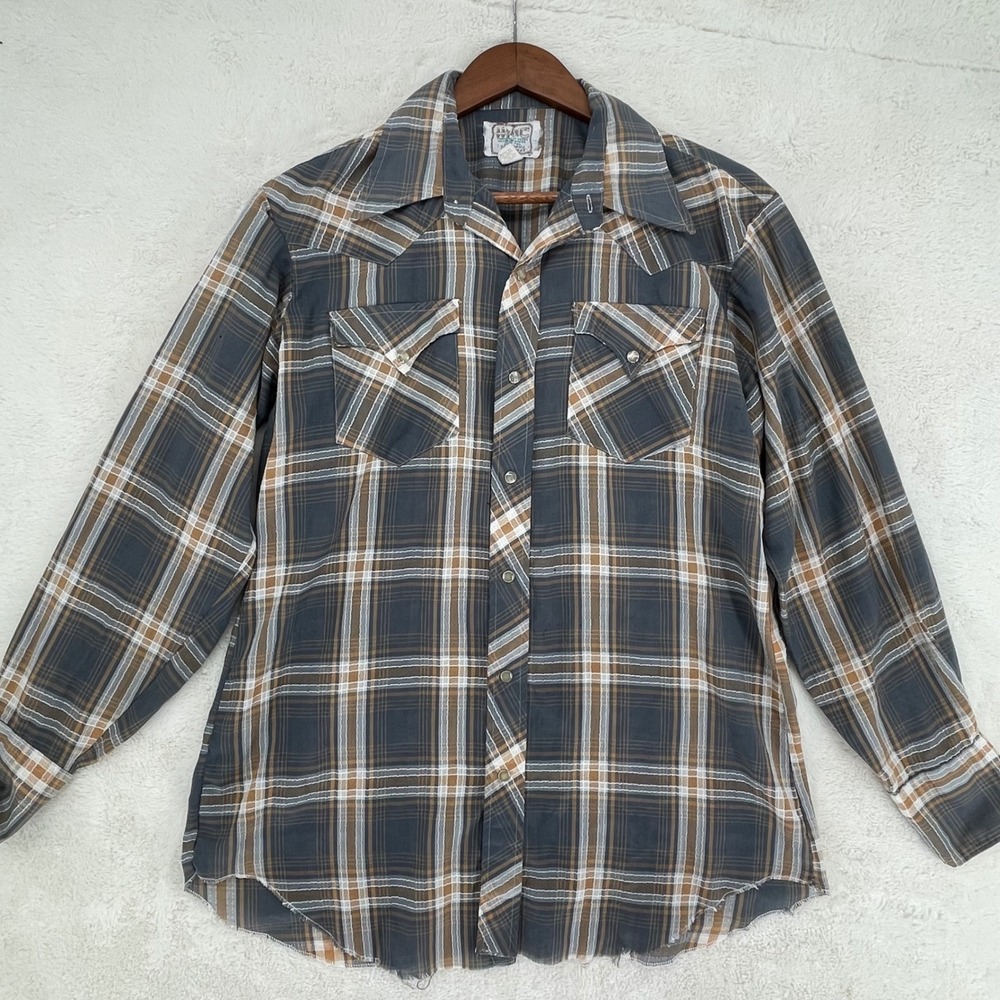 Vintage H Bar C California Ranchwear Western Pearl Snap Plaid Shirt Thrashed - Picture 2 of 12